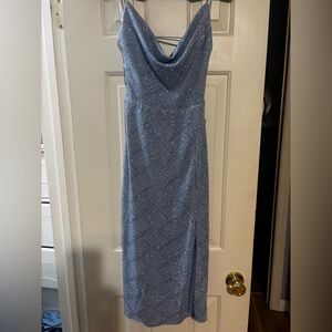 B Darlin Blue Sleeveless Cowl Neck Gown